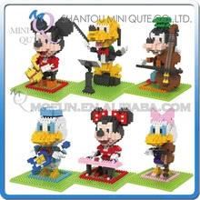 6pcs lot Mini Qute BOB kawaii 3D cartoon piano saxophone mouse plastic diamond building blocks brick
