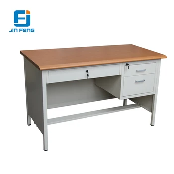 Aluminum Aviator Office Computer Table Desk 5 Drawer Wooden Face