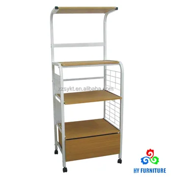 Rolling Metal Wire Wooden Kitchen Trolley Cart Microwave Stand Pantry Rack With Drawer Rolling Metal Wire Wooden Kitchen Trolley Cart Microwave Stand Pantry Rack With Drawer