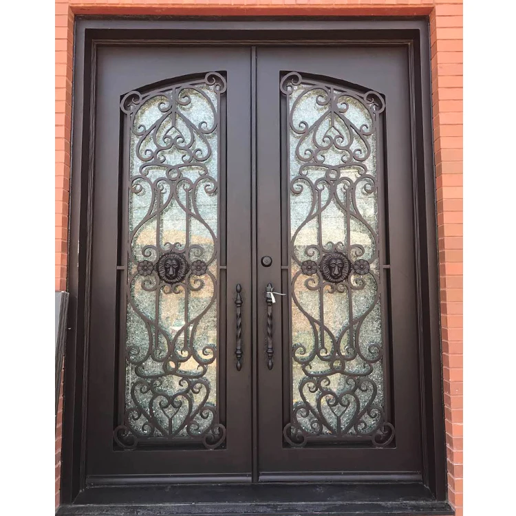 Modern Villa Luxury Wrought Iron Exterior Entry Door With Sidelight