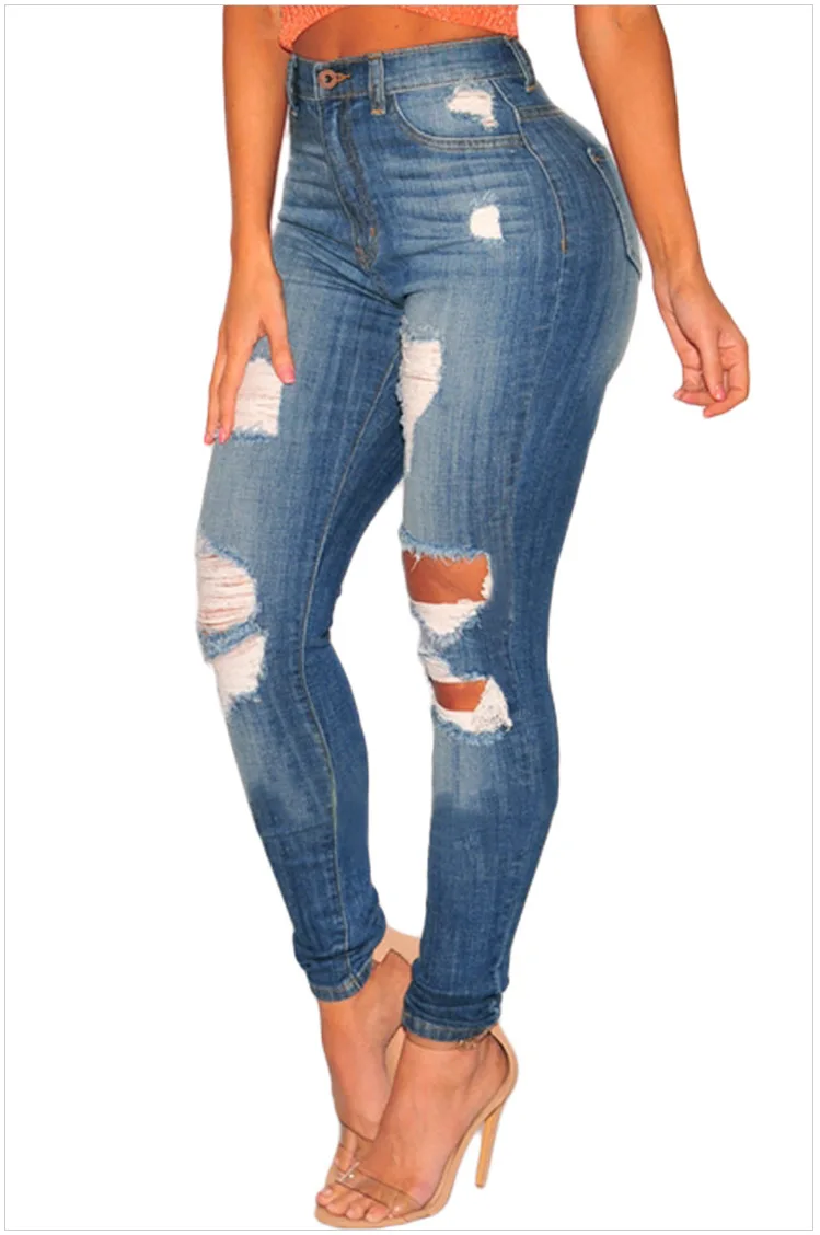 Stock Skinny High Waist Ripped Brazilian Denim Jeans Women - Buy Denim ...