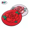 Badges Maker Custom Design Twill Fabric Machine Embroidery Patch with Embroidered Red Rose Flower