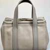 Genuine leather tote bag with decoration stitching handles
