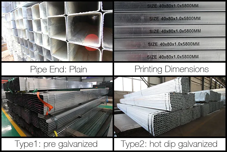 Building materials pre-galvanized steel pipe, carbon galvanized steel square tubing standard