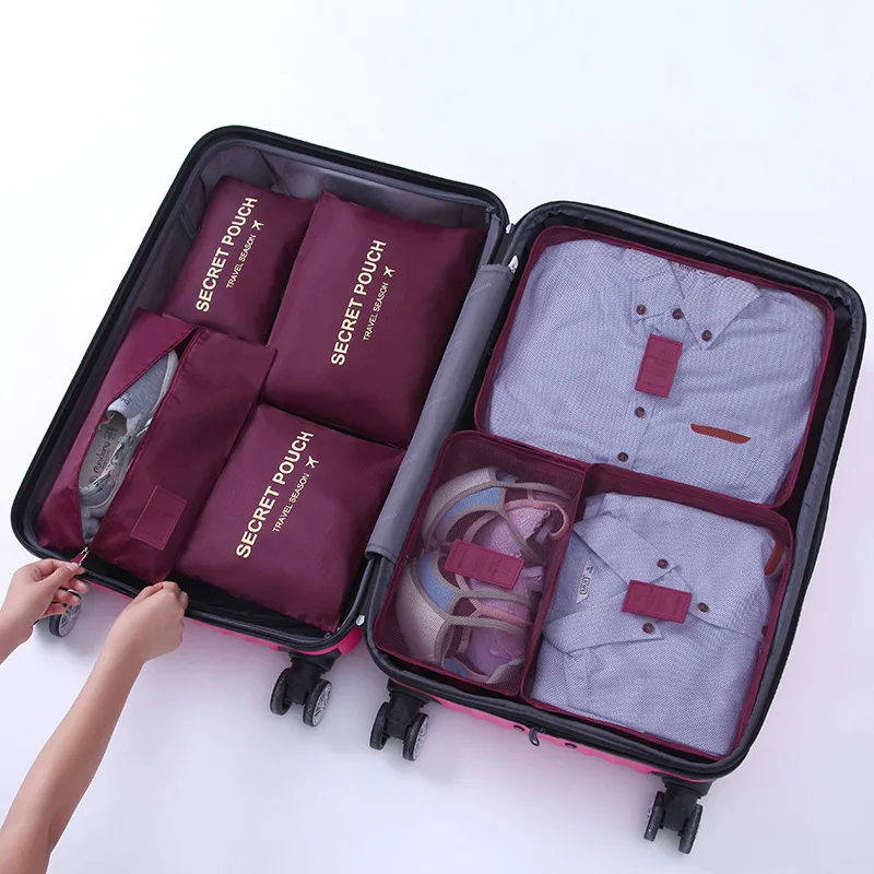 7pcs/set Travel Clothes Storage Bag Clothing Organizer Bags Set For