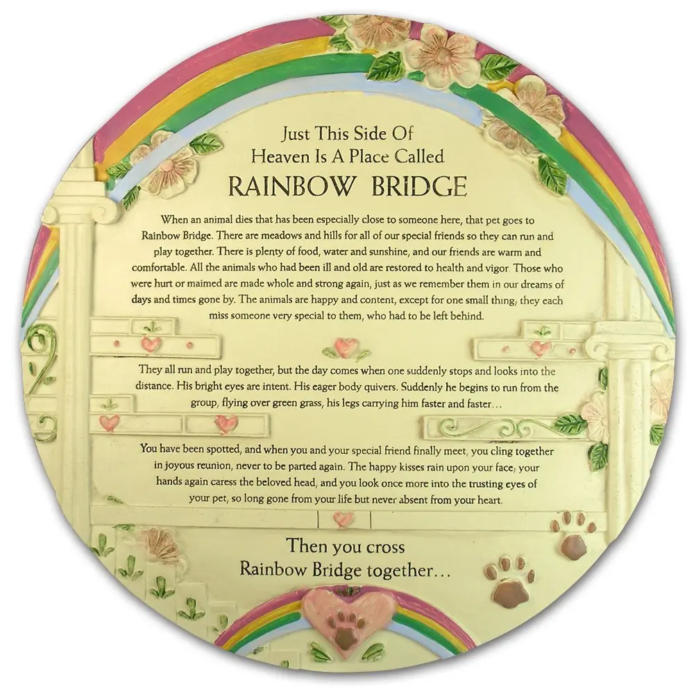 Banberry Designs Rainbow Bridge Pet Memorial Stone - Beautiful Rainbow Bridge Poem on This Colorful Pet Memorial Garden Plaque - In Memory of Pet - Pet Sympathy Gift
