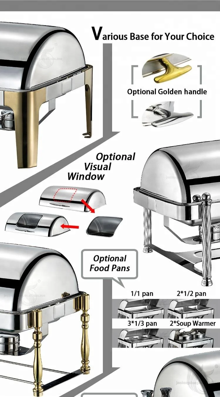  Hot Sale Commercial Food Warmers Ceramic Food Pan 9L Stainless Steel Decorative Fancy Chafing Dish Sets