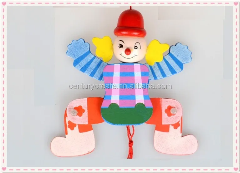 Wooden Pull Puppet String Doll Wooden Hanging String Puppet Clown Toys