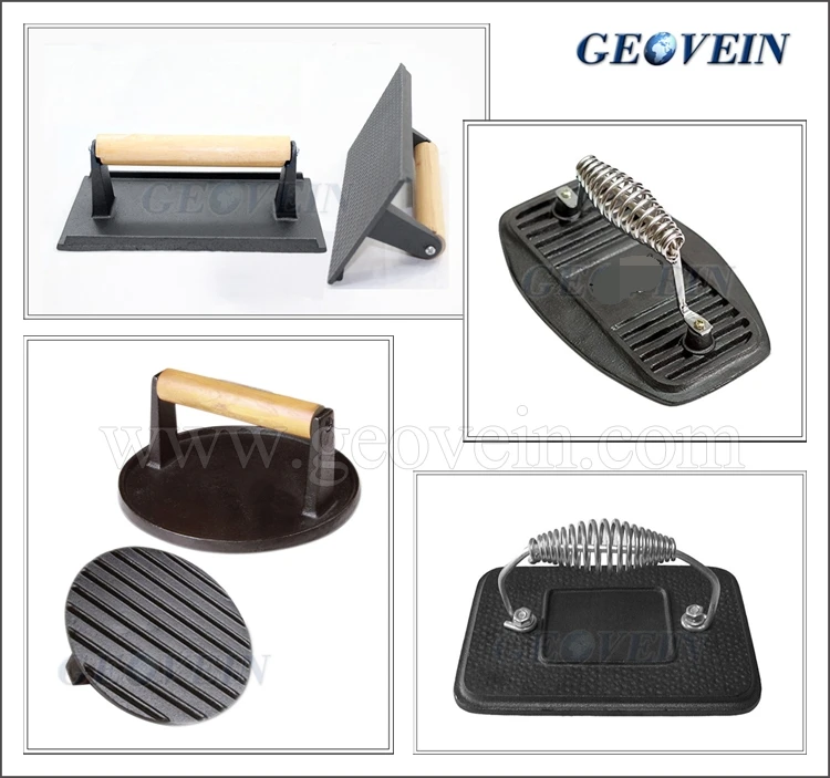 Round Cast Iron 7 Inch Diameter Bacon Burger Food Grill Press Cooking