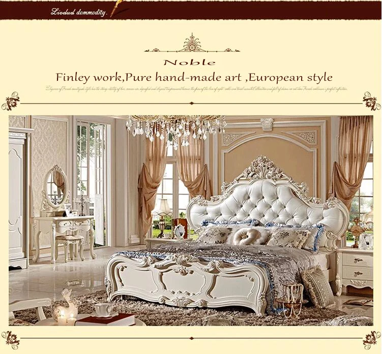 modern european solid wood bed Fashion Carved 1.8 m bed french bedroom furniture pfy10047