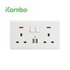 Neon 2 Separated USB Plug 2 Gang Electrical Wall Switch And 2 Gang 3 Pin Wall Socket Outlet