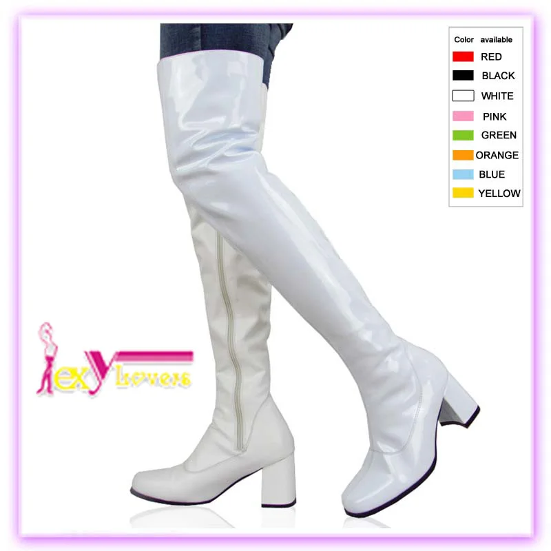 white thigh high gogo boots