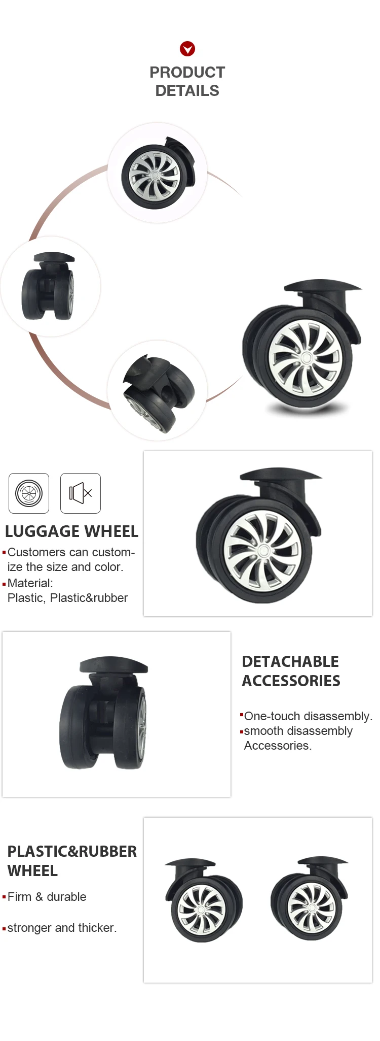 Telescopic Handle Wheels 6 Wheels 360 Rotative Luggage Wheel For