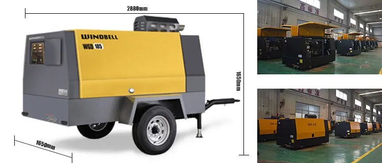 185cfm Diesel Engine Driven Screw Portable Air Compressor Machine For Mining