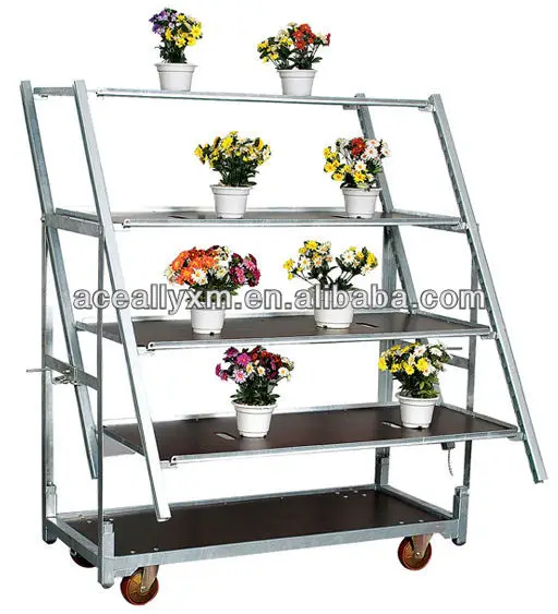 Factory Retail Flower Display Trolley Four Wheels Multilayer