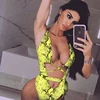 Brazilian Explosion Push Up Bra Cross Lacing-Up Snake Print Women High Cut Swimsuit One Piece