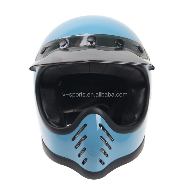 Dot Approved Retro New Full Face Fiberglass Motorcycle Helmet In Black