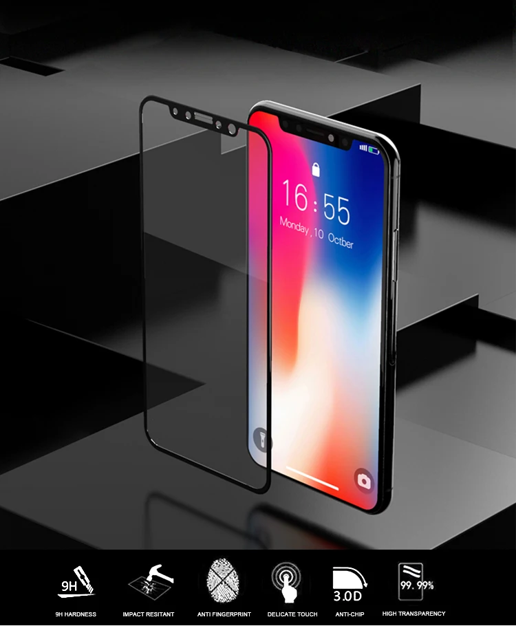 New accessories full cover 9H 3D tempered glass screen protector for iphone x cell phone screen protector tempered glass