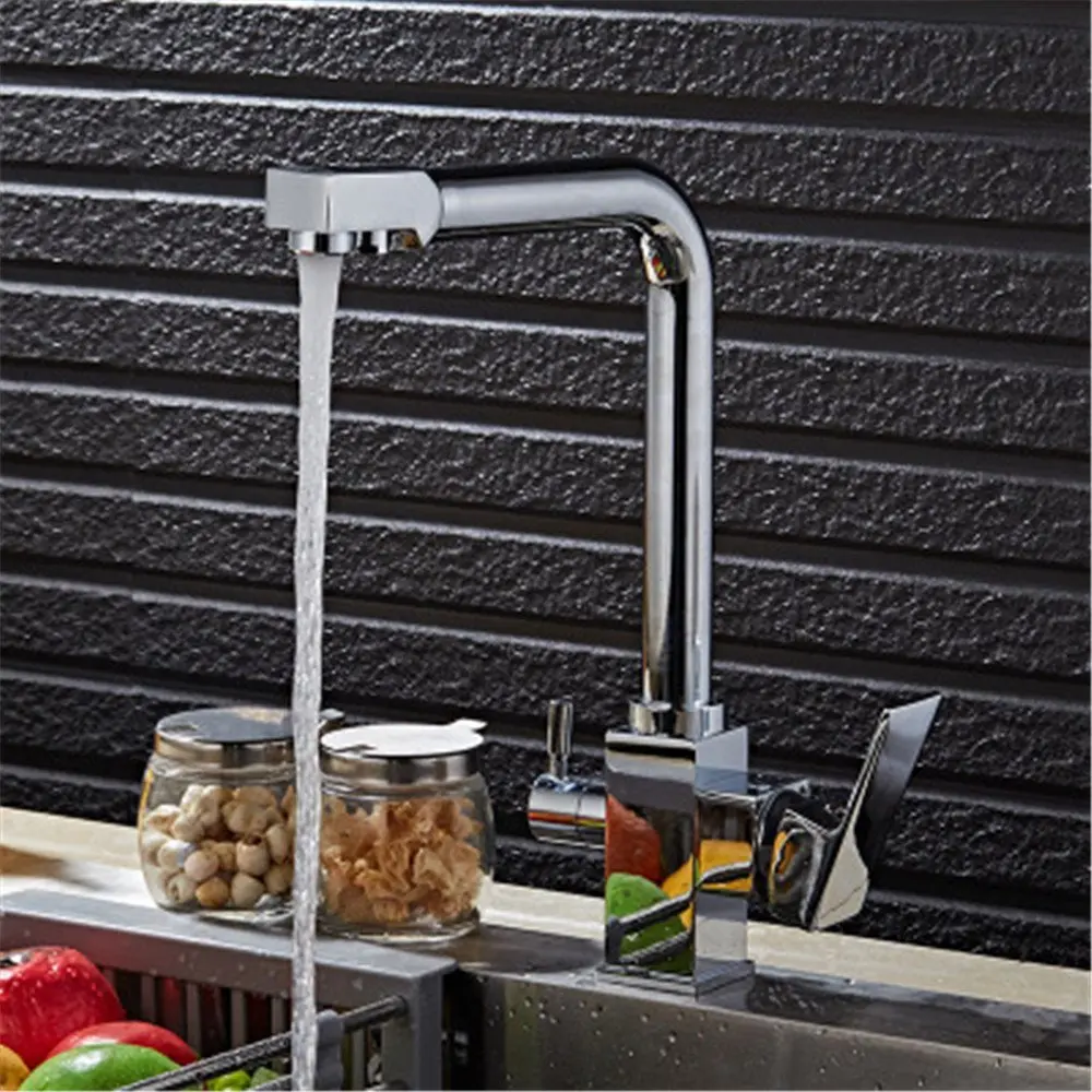 FHLYCF European style retro black kitchen faucet, water purifier, baking pure copper, pure water, machine wash vegetable, straight drink, hot and cold, two in one water faucet,B