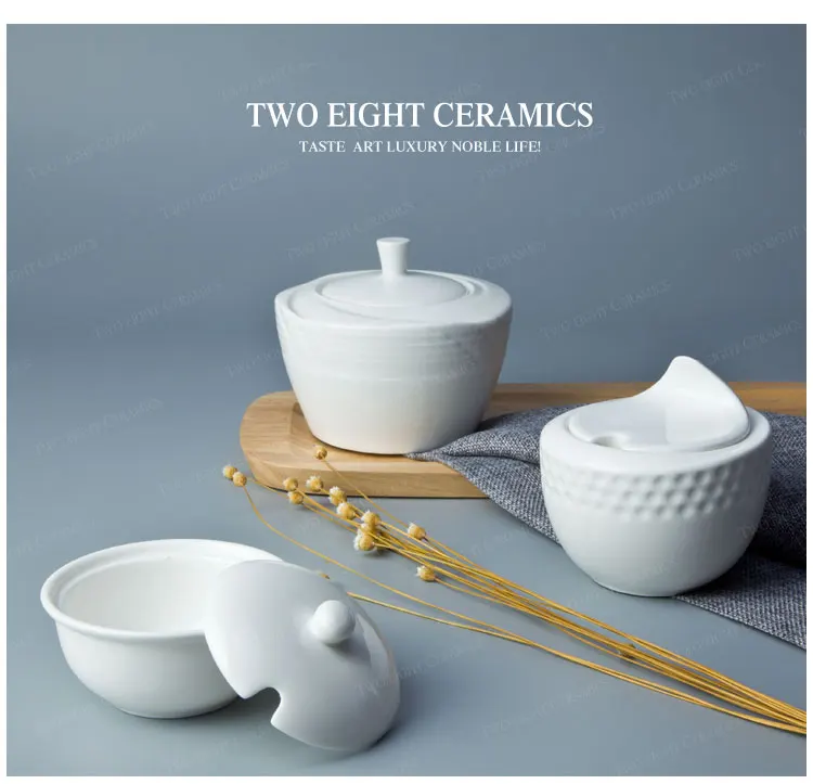 White Fine China Porcelain Crockery Tableware Sugar Bowl, Restaurant Quality Tableware Sugar Pot^