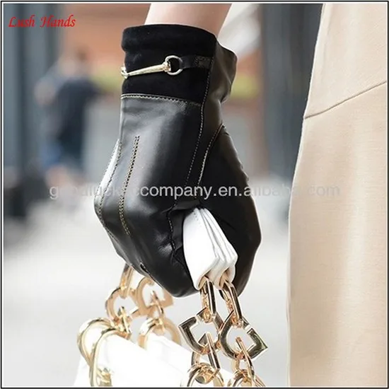 wholesale Fashion women Leather Gloves with golden chain