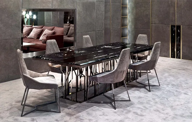 Modern Luxury 12 Seater Stainless Steel Marble Top Dining Table Set ...