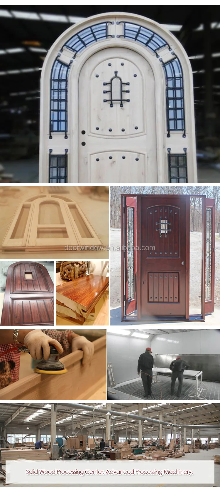 2020 Customized Latest Design Double Glaze wood frame Top hung solid wood entry door