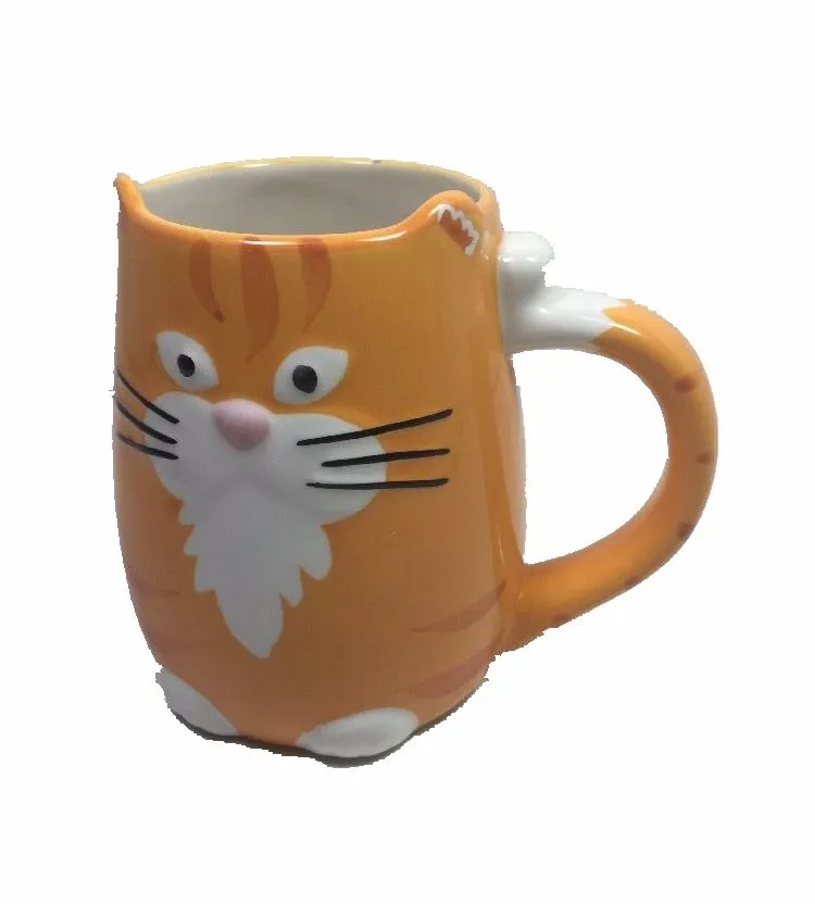3d Orange Cat Coffee Mug Ceramic Hand Painted Tabby Kitty Coffee Cup