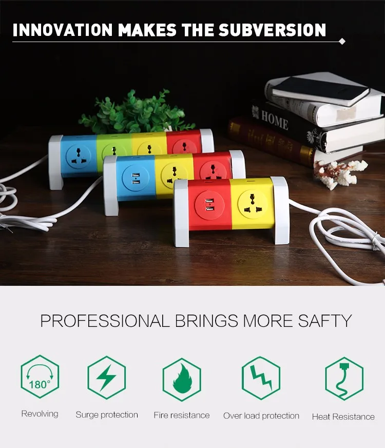 5 Gang Universal Multi Function Flexible Extension Socket with 2 USB Smart Desktop Power Strip
