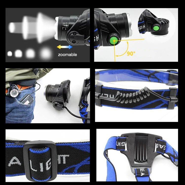 2000LM XM-L T6 LED Headlamp Plastic Head Light Torch 2 X 18650 Battery + Charger