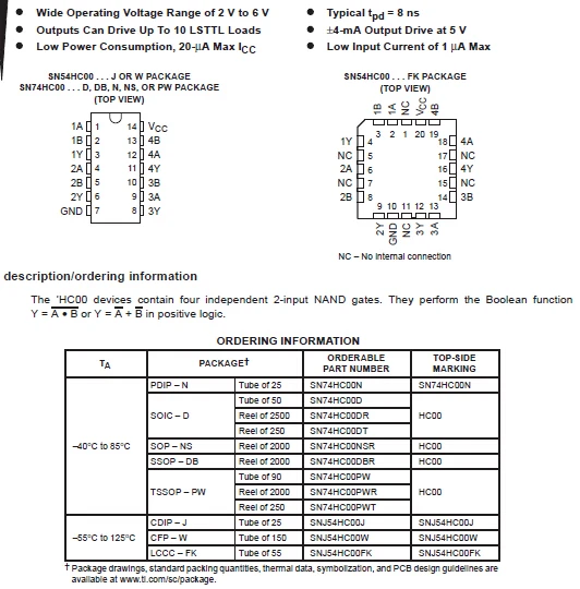 sn74hc00n引脚图图片