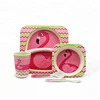 Wholesale flamingo design 5 piece bamboo fiber kids dinnerware meal set tableware for children