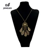 24k gold fancy long chain woman accessories jewellery feather tassel fringe necklace