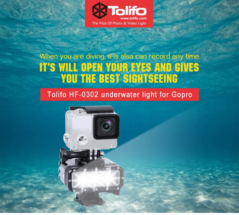 Tolifo HF-0302 2000mAh Dimmable Waterproof Underwater Led Video Light with Built-in Battery Diving Flash Light