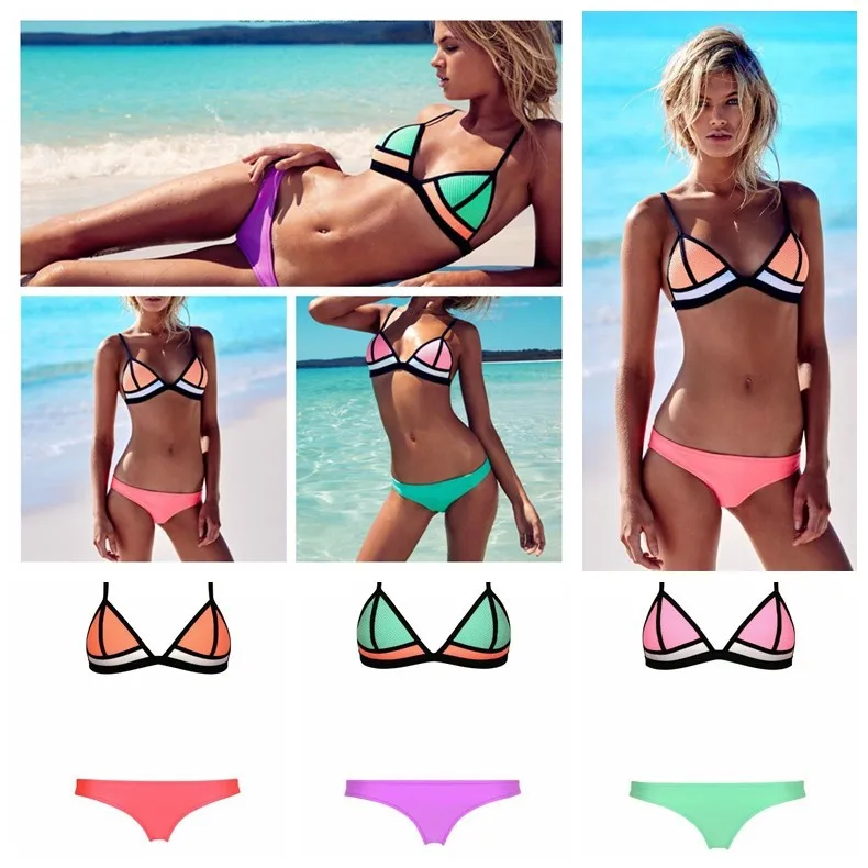 2015 sexy bikini swimwear triangle neoprene swimsuit free shipping. 