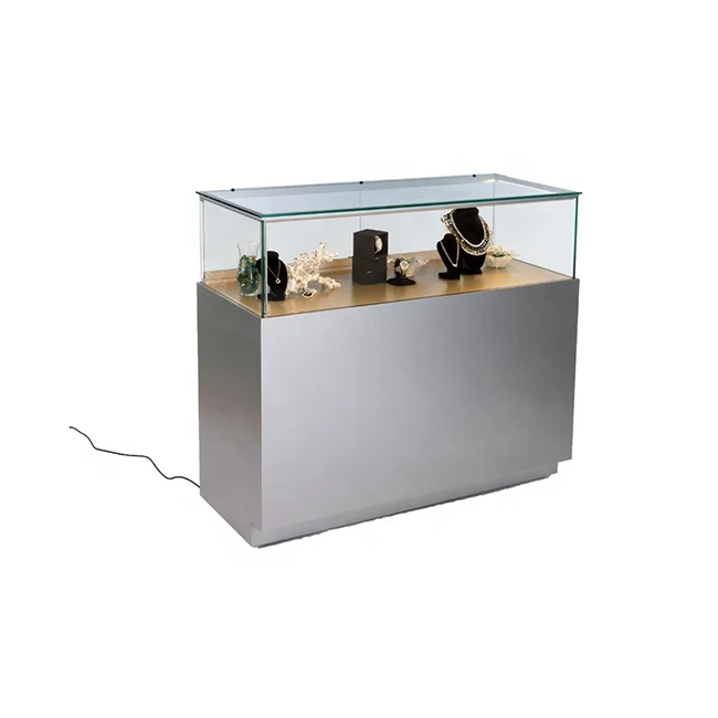 48" Quarter Vision Display Case Mdf Wood Floor Silver Led Jewelry Store