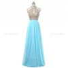 Mint Green Chiffon Evening Party Dress Long With Bling Bling Beads on Prom Gown