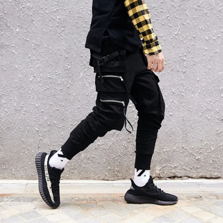 black cargo track pants