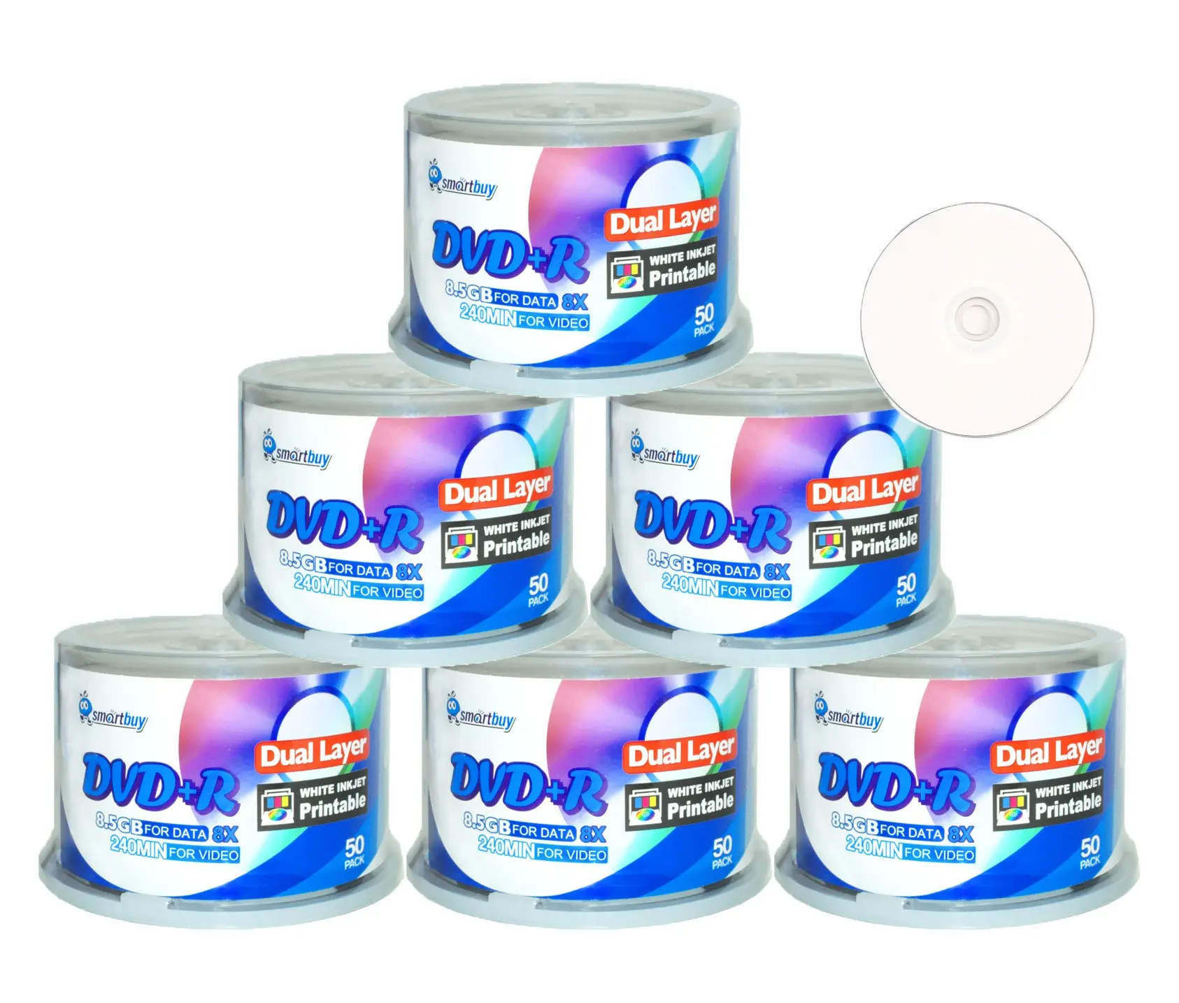 Smartbuy 300-disc 8.5gb/240min 8x Dvd+r Dl Dual Layer Double Layer White Inkjet Hub Printable Blank Data Recordable Media Disc Spindle