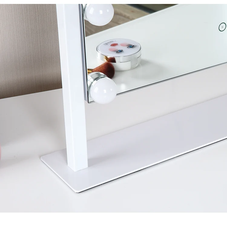 Lighted Vanity Makeup Hollywood Mirror, Dimmable Tabletop Cosmetic Mirror with LED Bulbs, Touch Control and Plug Powered