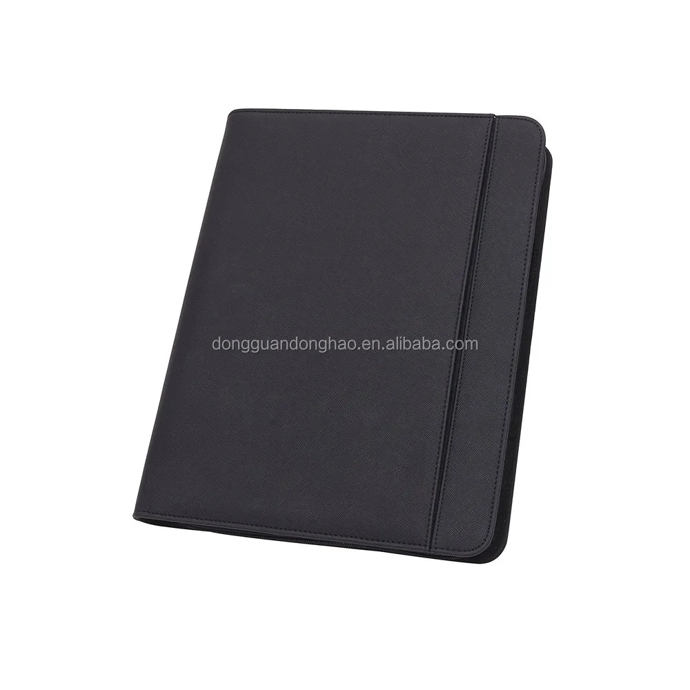 Wholesale High Quality Genuine Leather Folded Padfolio Custom Executive Zippered Promotional Business A4 PU Leather Portfolio