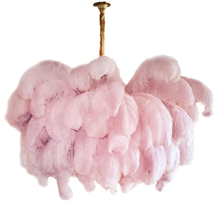 Large modern hanging pendant lamp black white pink ostrich feather chandelier light