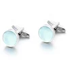 High Quality Round Shape Luxury Light Blue Color Gemstone Crystal Cufflinks