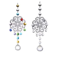 2 PCS Metal Christmas Snowflake Hanging Pendants Clear Glass Crystal Prism Ball Chandelier Part Suncatcher New Year Decoration