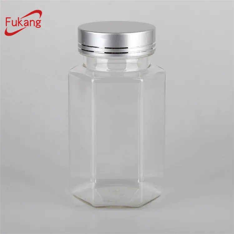 200cc Clear Hexagonal Shape Pet Pill Bottle With Silver Metal Cap,Empty ...