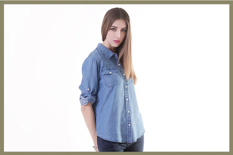 Different kinds of printed denim women vintage casual simple blouse patterns designs