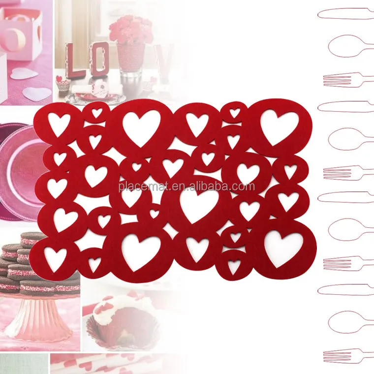 Heart Shape Felt Placemat Buy Valentine's Day Style Placemat,Felt Placemat,Laser Cut Felt