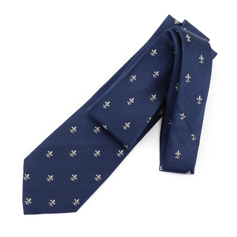 Mens Jacquard 7 Folds Necktie Navy Blue Fleur De Lis Neck Ties High ...