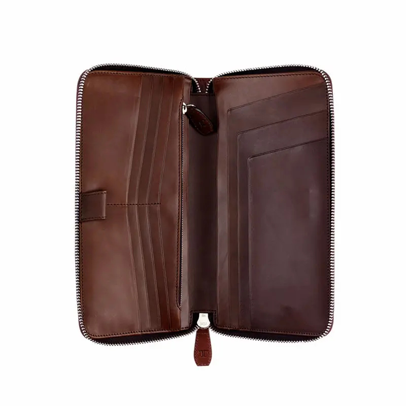 High Quality Zipper Leather Travel Document Wallet Mens Leather Travel