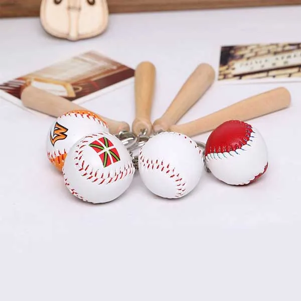 Baseball Keychain Mini Wooden Bat And Baseball On Key Ring Sports